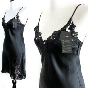 New SilkSilky 100% Silk Black Slip Dress Adjustible Straps Sz M
